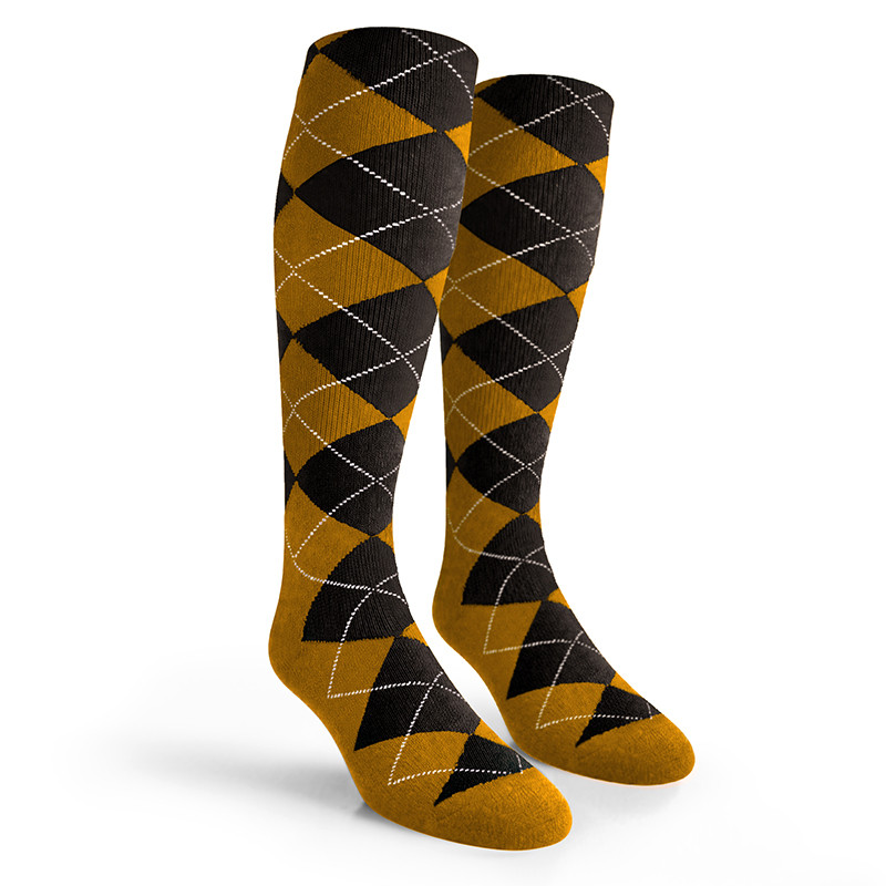 Argyle Socks - Mens Over-the-Calf - SS: Gold/Black