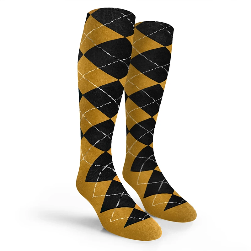 Argyle Socks - Mens Over-the-Calf - SS: Gold/Black
