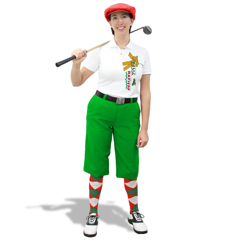 Ladies Golf Knickers Christmas Outfit - Feliz Navidad Ladies Golf Knickers Christmas Outfit - Feliz Navidad