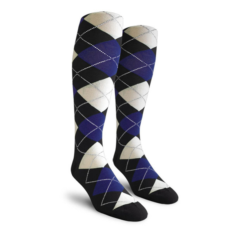 Mens Over the Calf Argyle Socks Black, Royal and White