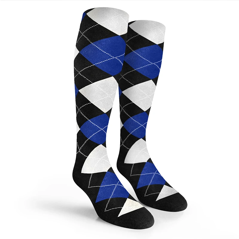 Argyle Socks - Mens Over-the-Calf - GGGG: Black/Royal/White