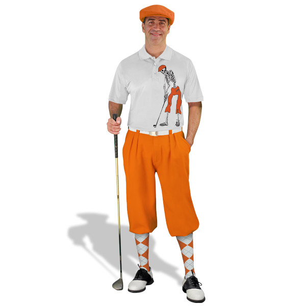 Mens Golf Knickers Halloween Outfit Golfing Skeleton Orange
