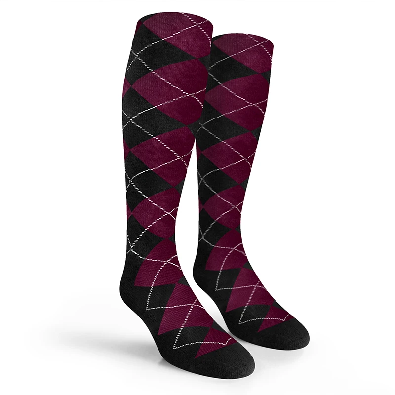Argyle Socks - Mens Over-the-Calf - DD: Black/Maroon