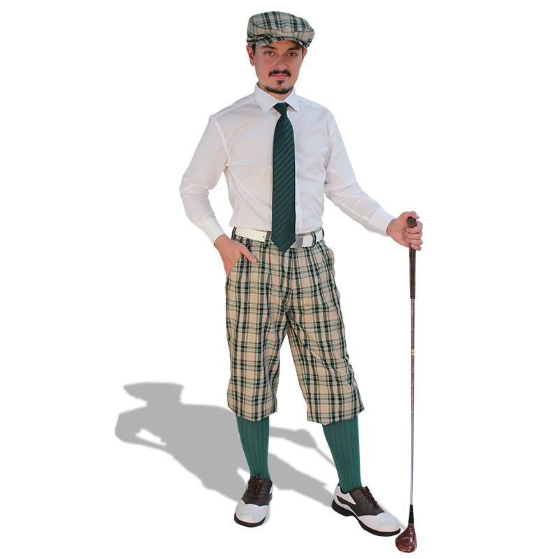 Dress Shirt Golf Outfit - Mens Khaki Stewart & Green with Green Tie