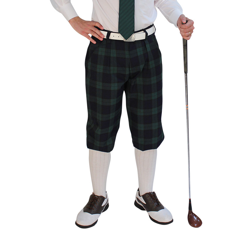 Golf Outfit - Mens Khaki Stewart Plaid Golf Knickers & Lime Shirt