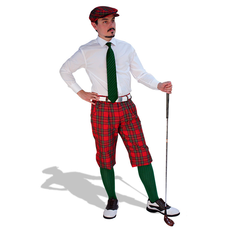 Dress Shirt Golf Outfit - Mens Royal Stewart & Green with Striped  Green Tie