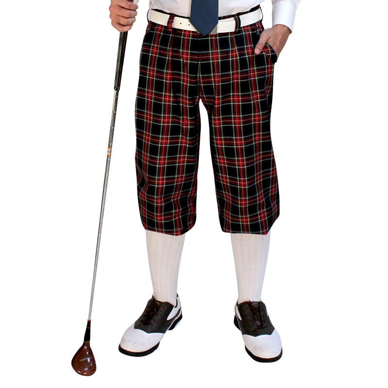 Dress Shirt Golf Outfit - Mens Navy Stewart & White with Solid Navy Tie