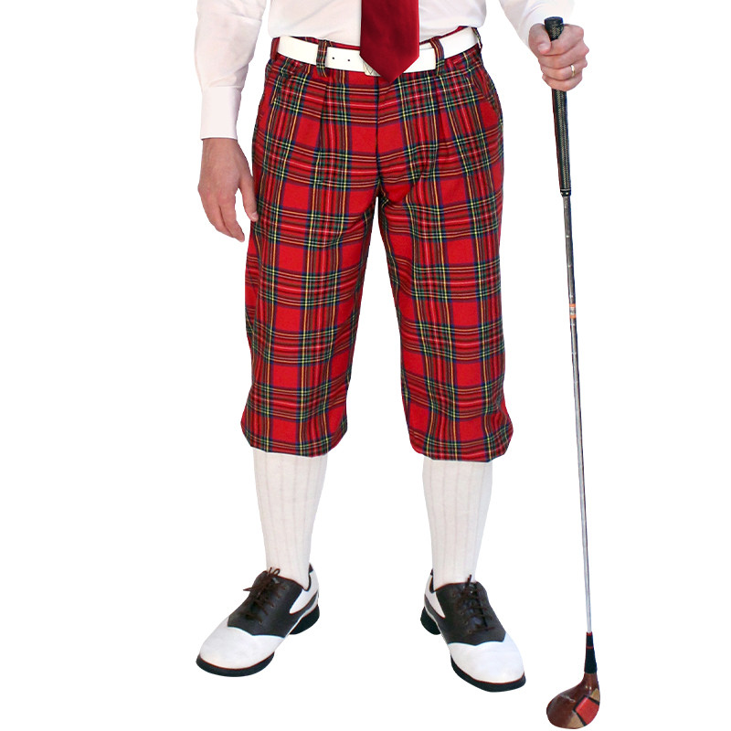 Dress Shirt Golf Outfit - Mens Royal Stewart & White with Solid Red Tie