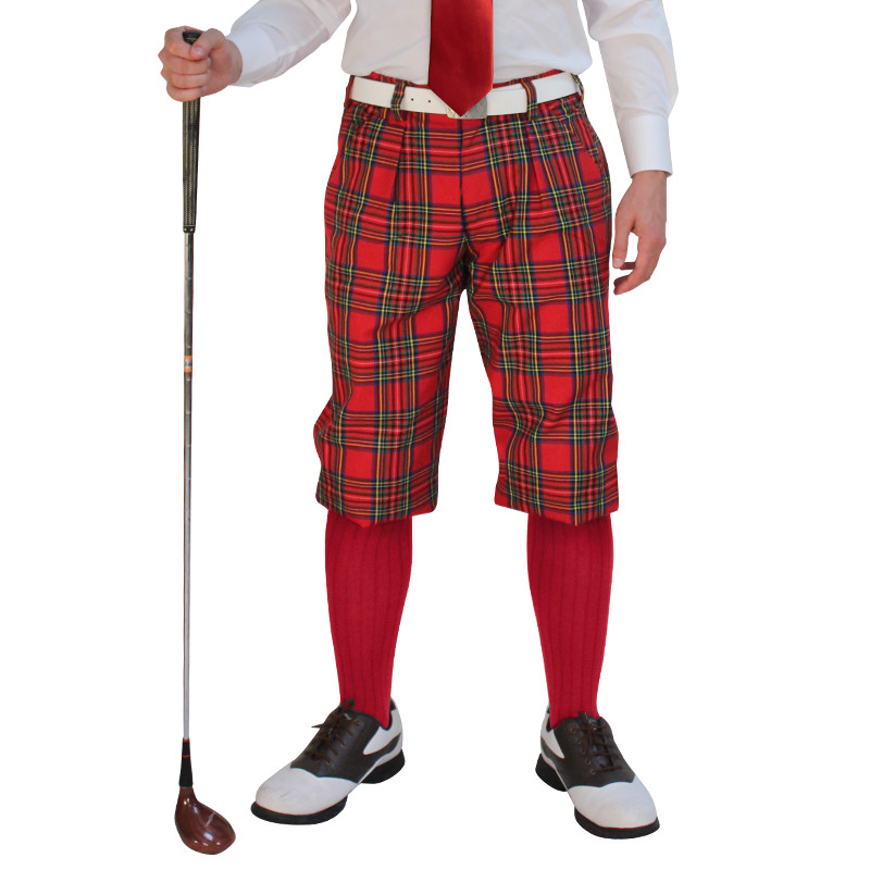 Dress Shirt Golf Outfit - Mens Royal Stewart & Red with Solid Red Tie