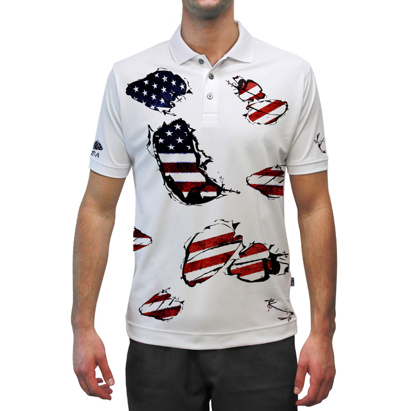 Mens USA Patriot Heroes Golf Shirt - Tearing Shirt Flag