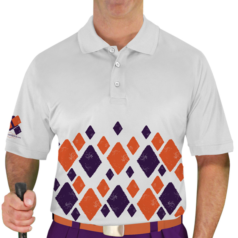 Mens Argyle Arcadia Golf Shirt - 5D: Purple/Orange