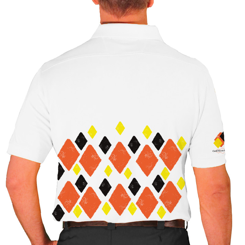 Mens Argyle Arcadia Golf Shirt - 5I: Orange/Yellow/Black