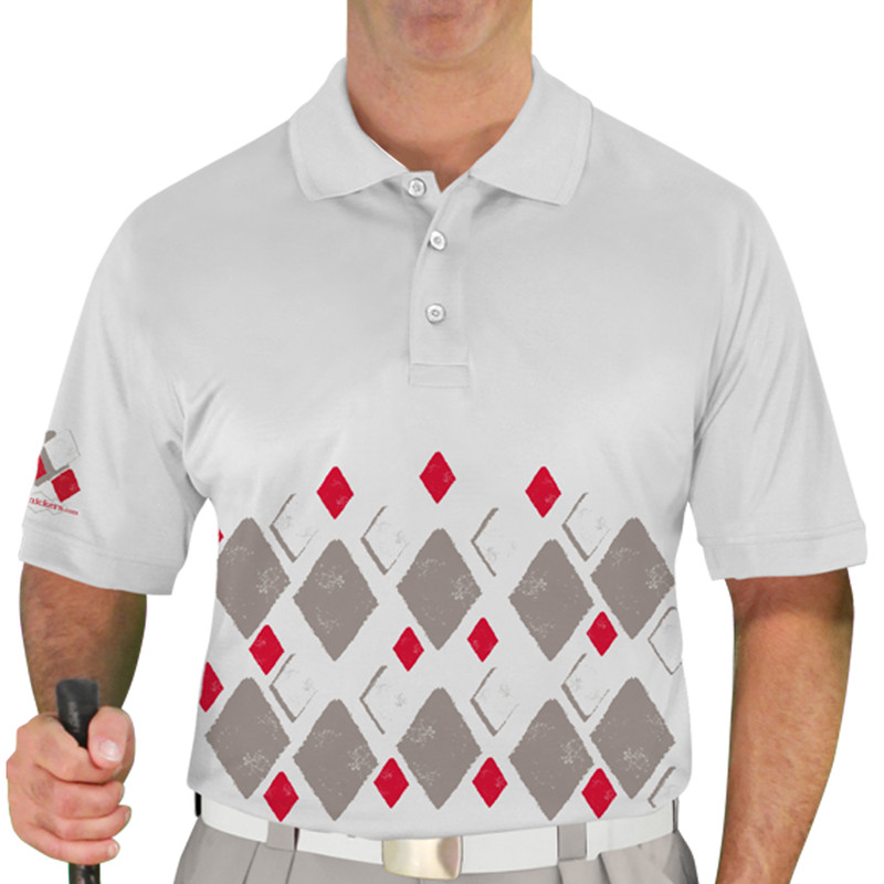 Mens Argyle Arcadia Golf Shirt - 5T: Taupe/Red/White