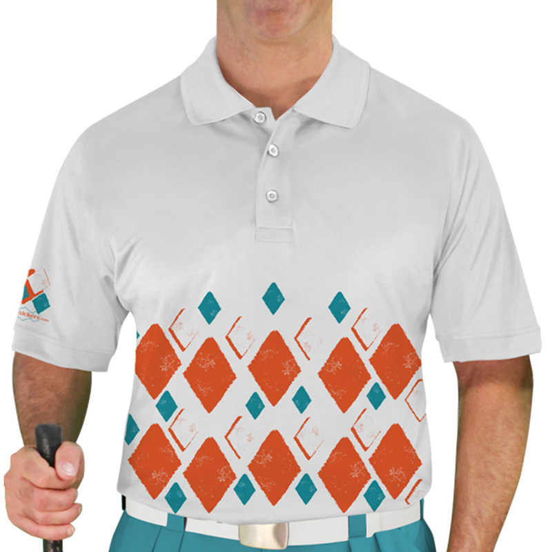 Mens Argyle Arcadia Golf Shirt - 5V: Orange/White/Teal