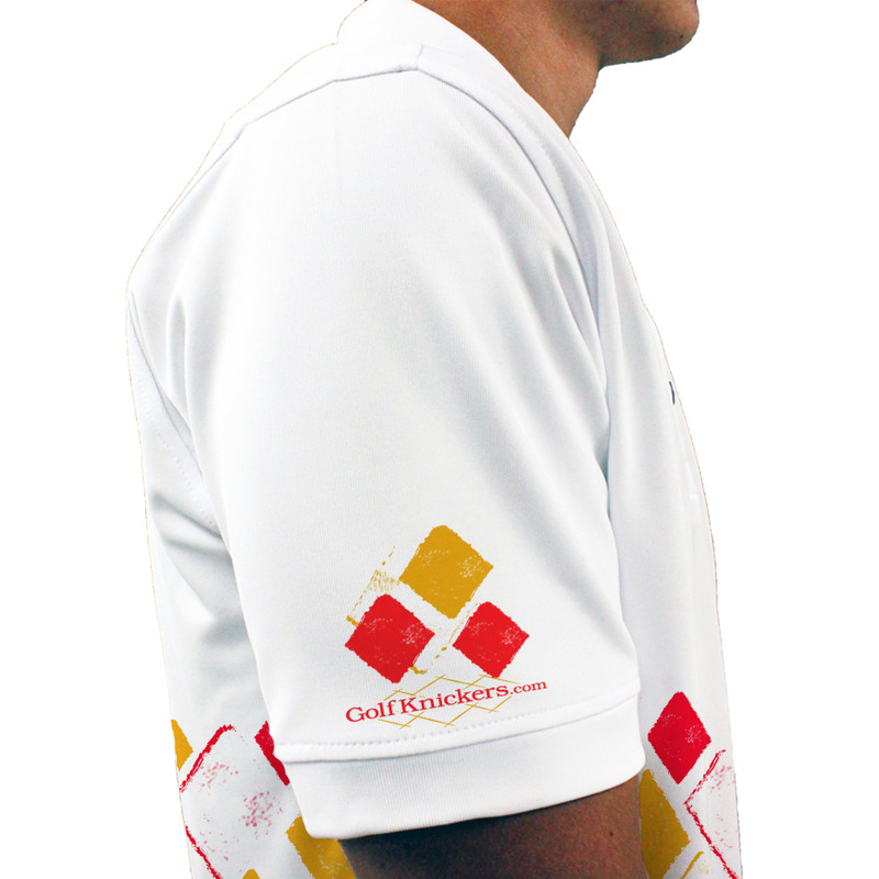 Mens Argyle Arcadia Golf Shirt - 5W: White/Gold/Red