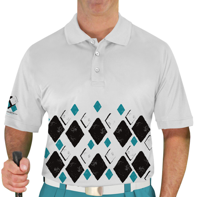 Mens Argyle Arcadia Golf Shirt - 6C: Black/Teal/White