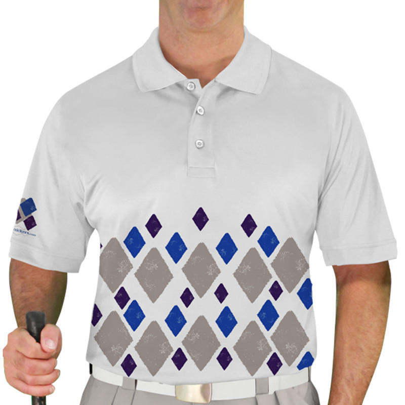 Mens Argyle Arcadia Golf Shirt - 6E: Taupe/Purple/Royal
