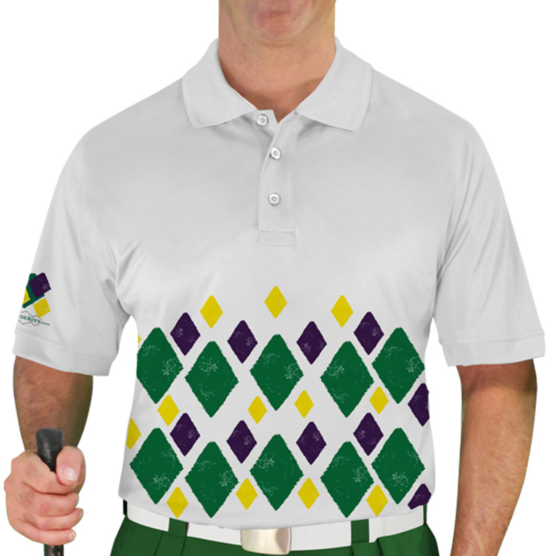 Mens Argyle Arcadia Golf Shirt - 6F: Dark Green/Yellow/Purple