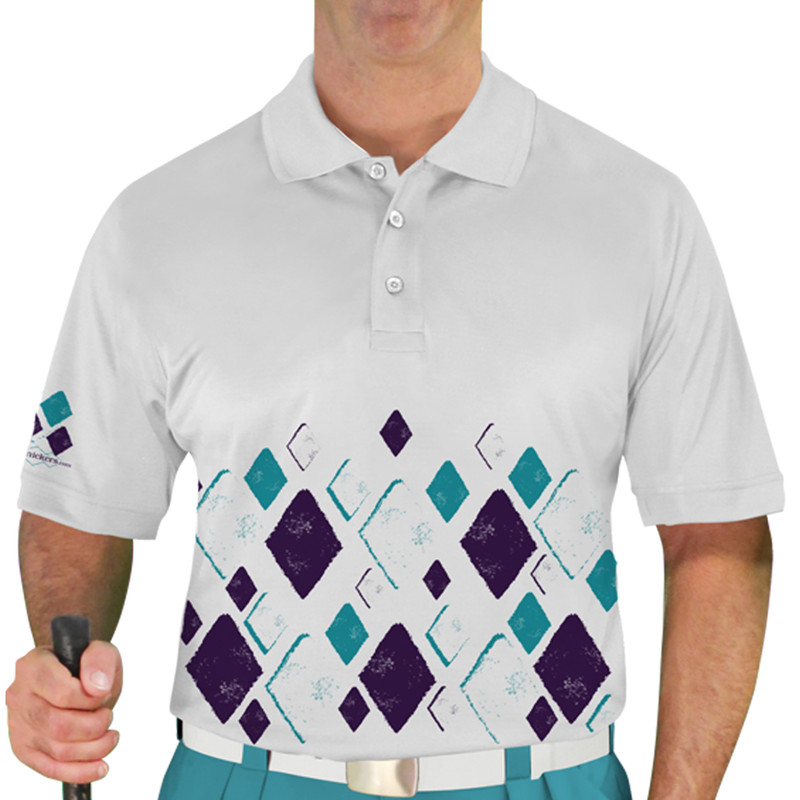 Argyle Arcadia Golf Shirt - 6J: White/Purple/Teal