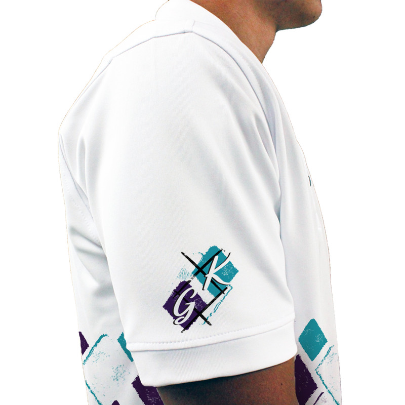 Argyle Arcadia Golf Shirt - 6J: White/Purple/Teal