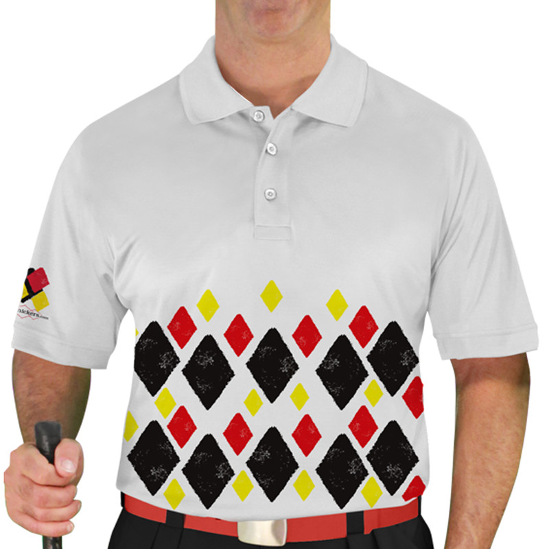 Mens Argyle Arcadia Golf Shirt - 6R: Black/Yellow/Red