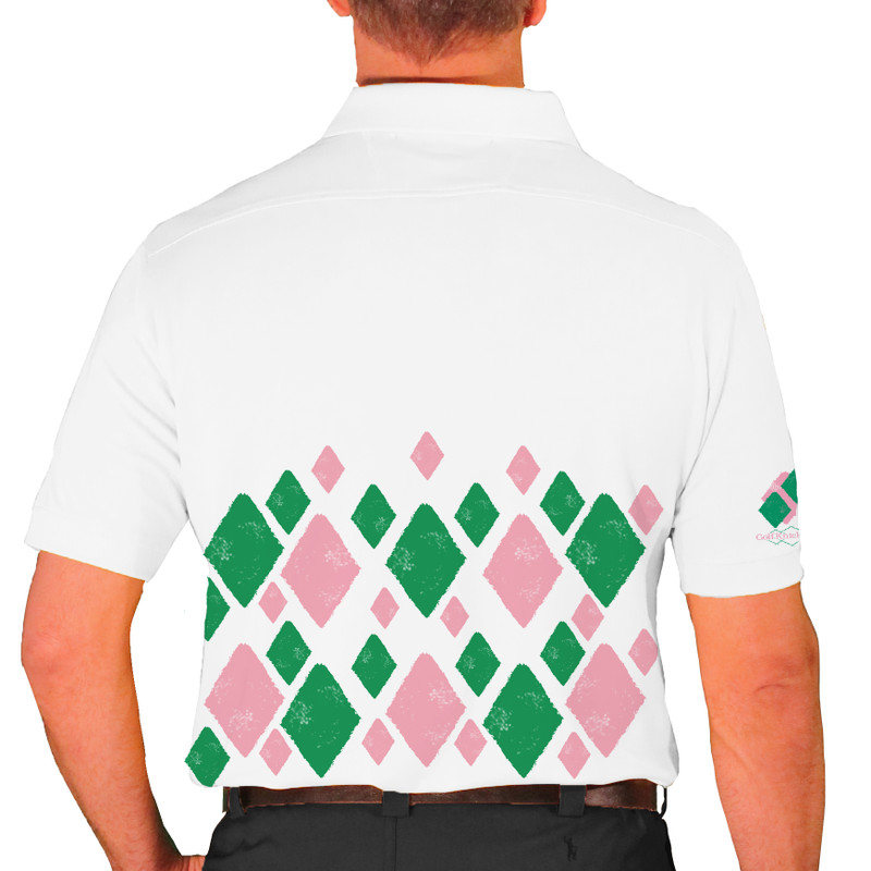 Mens Argyle Arcadia Golf Shirt - 6Y: Pink/Lime