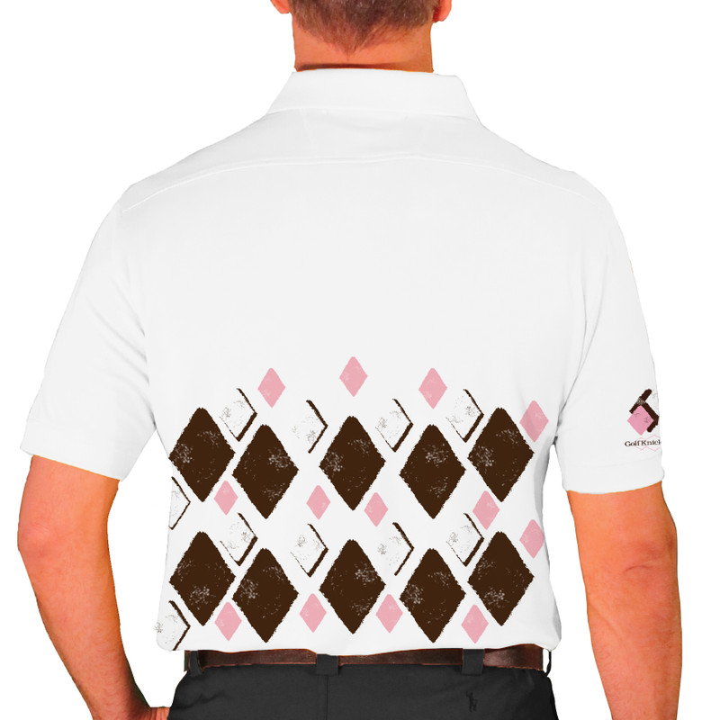 Mens Argyle Arcadia Golf Shirt - AAAA: Brown/Pink/White