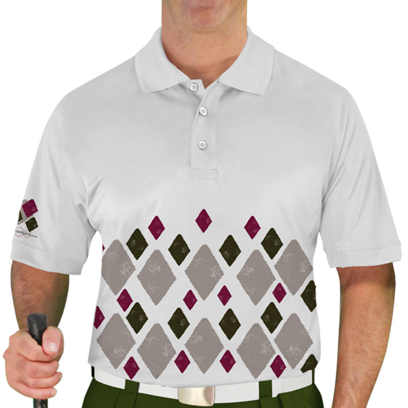 Mens Argyle Arcadia Golf Shirt - B: Taupe/Maroon/Olive
