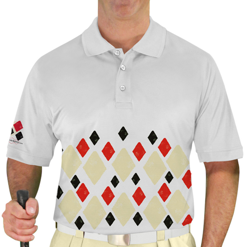 Mens Argyle Arcadia Golf Shirt - C: Natural/Black/Red