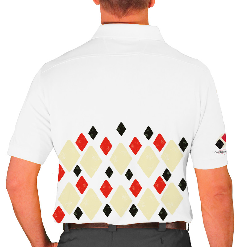 Mens Argyle Arcadia Golf Shirt - C: Natural/Black/Red