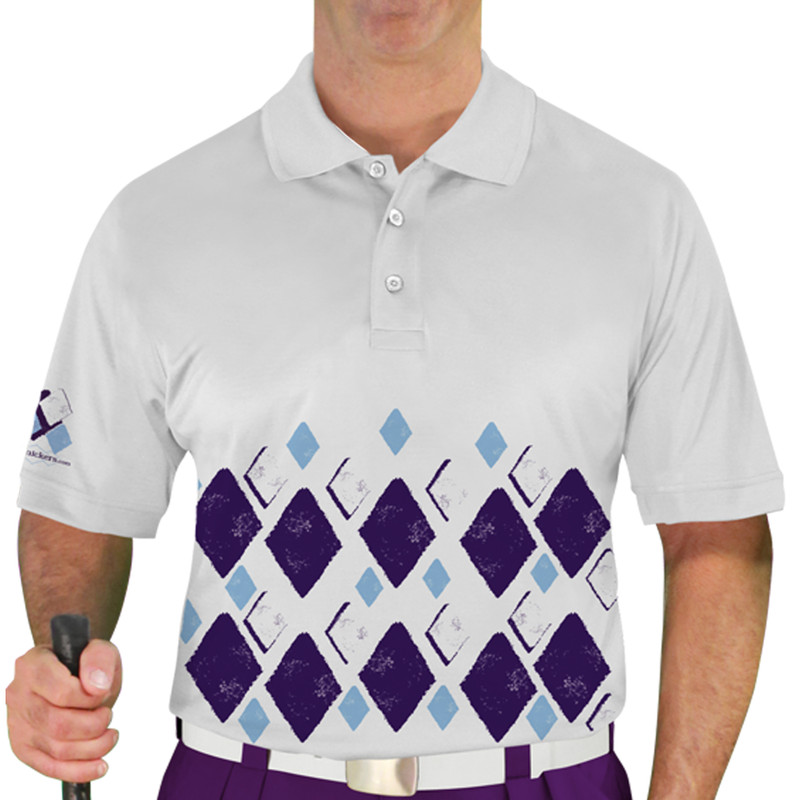 Mens Argyle Arcadia Golf Shirt - DDDD: Purple/Light Blue/White