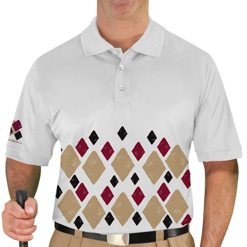 Mens Argyle Arcadia Golf Shirt - HHH: Khaki/Black/Maroon