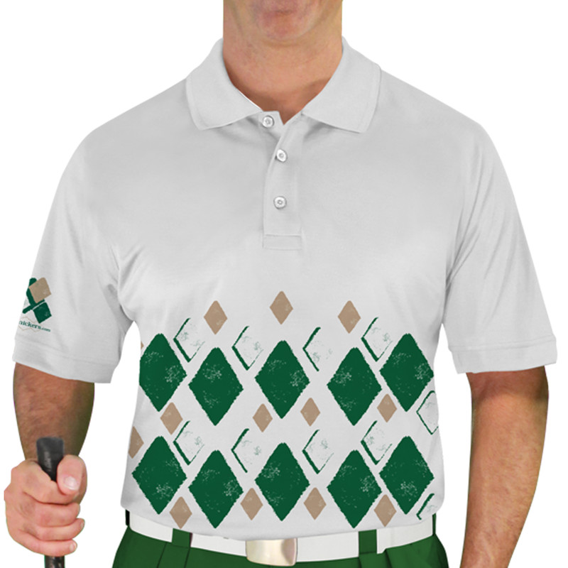 Mens Argyle Arcadia Golf Shirt - HHHH: Dark Green/Khaki/White