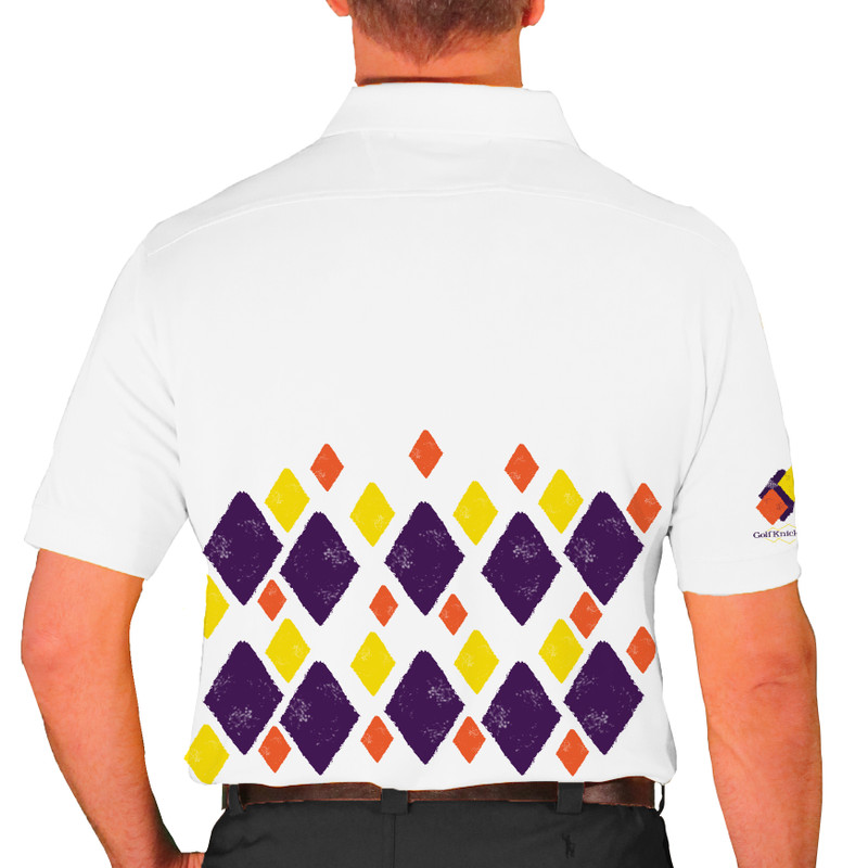 Mens Argyle Arcadia Golf Shirt - IIII: Purple/Orange/Yellow