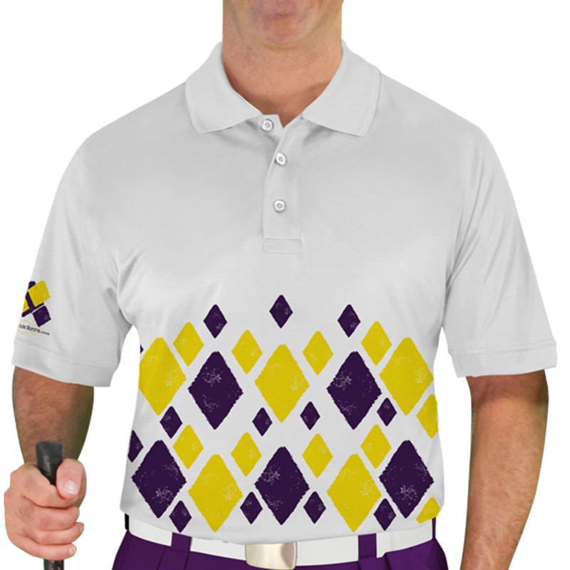 Mens Argyle Arcadia Golf Shirt - JJ: Purple/Yellow