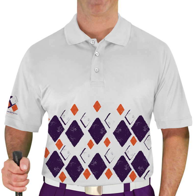 Mens Argyle Arcadia Golf Shirt - LL: Purple/Orange/White