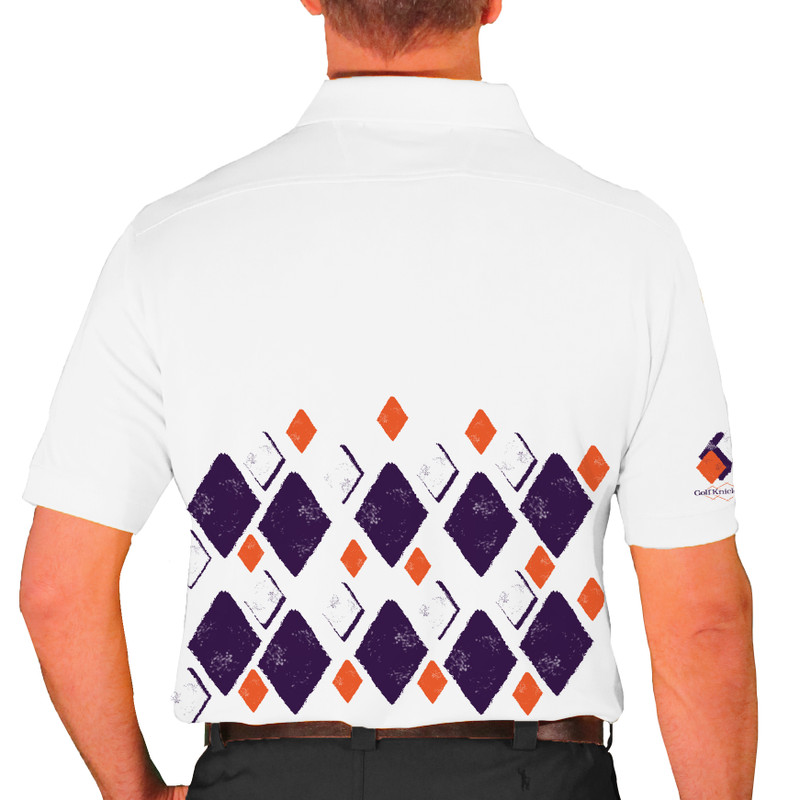 Mens Argyle Arcadia Golf Shirt - LL: Purple/Orange/White