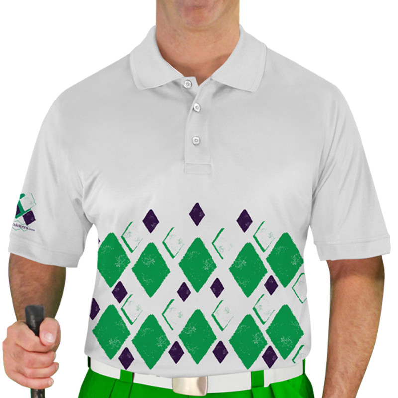 Mens Argyle Arcadia Golf Shirt - LLL: Lime/Purple/White