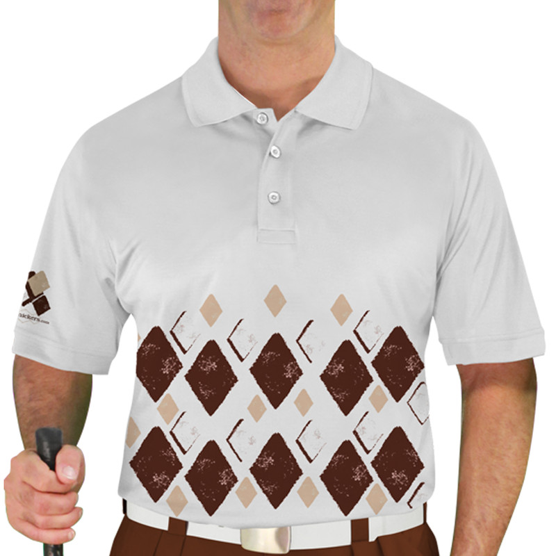 Mens Argyle Arcadia Golf Shirt - RR: Brown/Khaki/White