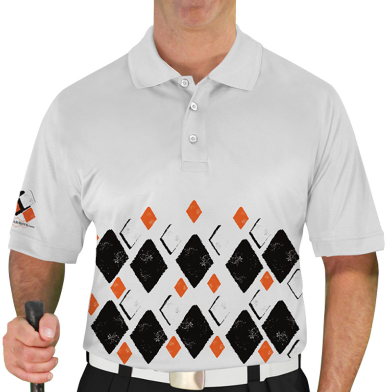 Mens Argyle Arcadia Golf Shirt - SSS: Black/Orange/White