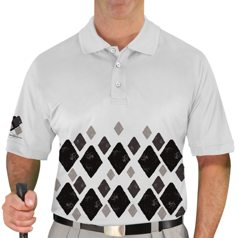 Mens Argyle Arcadia Golf Shirt - W: Black/Taupe/Charcoal