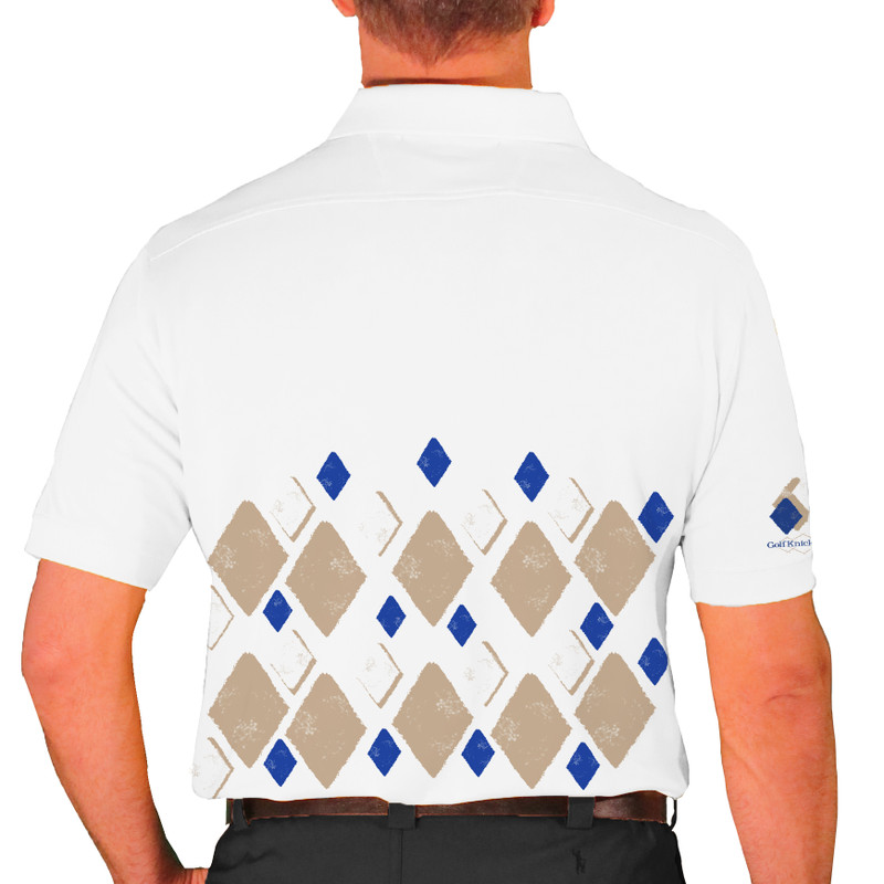 Mens Argyle Arcadia Golf Shirt - WWWW: Khaki/Royal/White