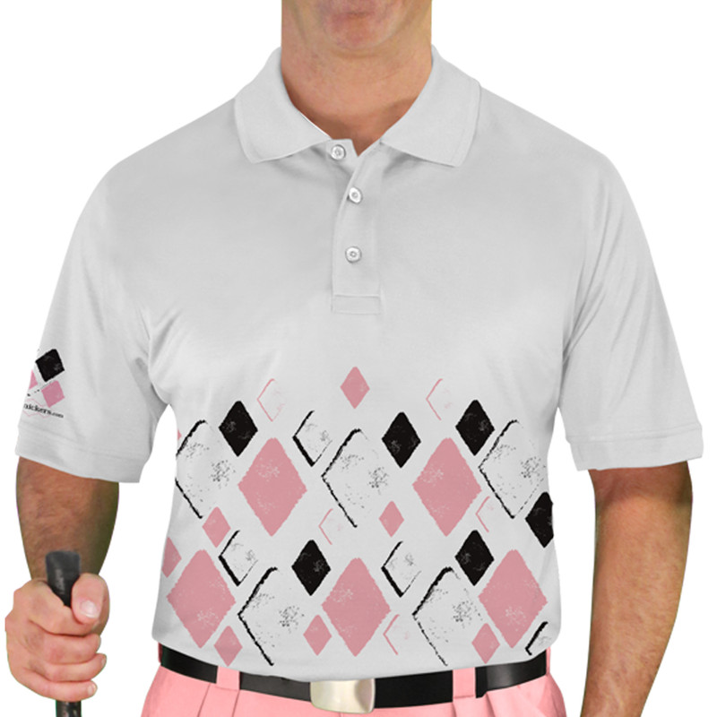 Mens Argyle Arcadia Golf Shirt - XXXX: White/Pink/Black