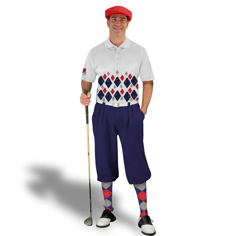 Golf Knickers Argyle Arcadia Outfit V - Navy/Taupe/Red