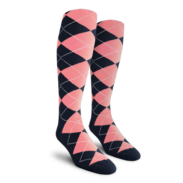 Argyle Socks - Youth Over-the-Calf - AAA: Navy/Pink Argyle Socks - Youth Over-the-Calf - AAA: Navy/Pink