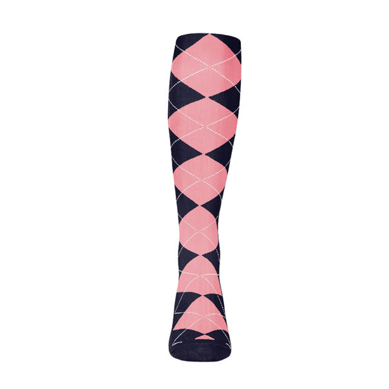 Youth Over the Calf Argyle Sock Navy and Pink 360 view