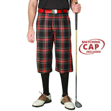 Mens Cotton Plaid Golf Knickers | Par 5 | Black Stewart