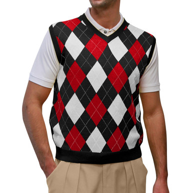 Argyle Golf Sweater Vest | Black/Red/White | Mens