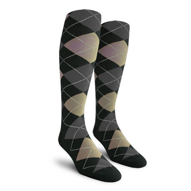 Argyle Golf Socks | Black/Taupe/Charcoal | Mens