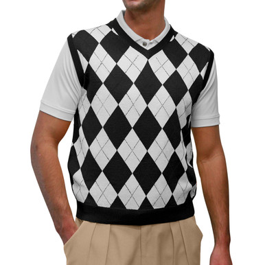 Argyle Golf Sweater Vest | Black/White | Mens